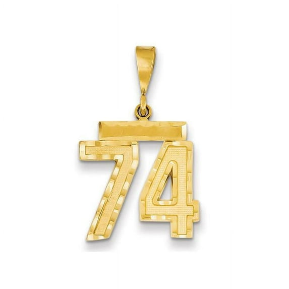 14K Yellow Gold Polished Diamond Cut Finish Medium Size Number 74 Charm Pendant