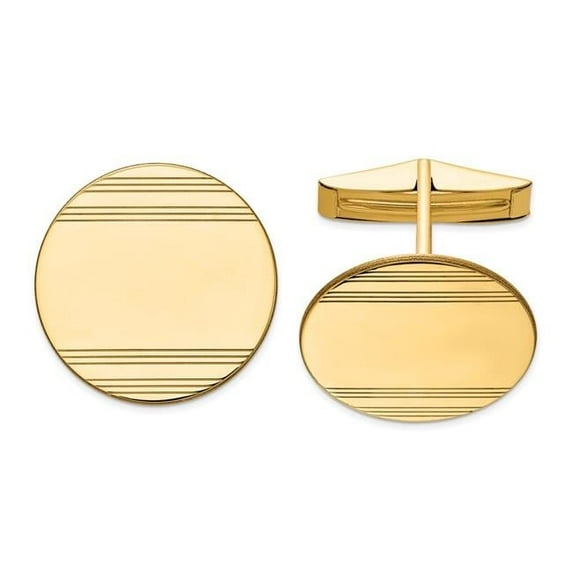 Finest Gold 14K Mens Circular with Line Design Cuff Links