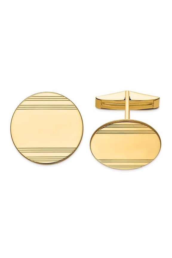 14K Mens Circular with Line Design Cuff Links