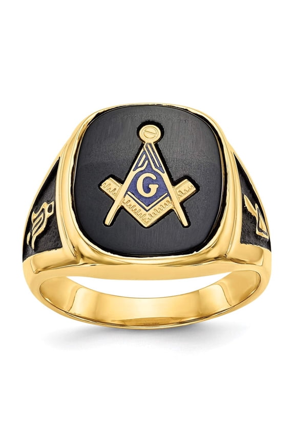 Finest Gold 14K Mens Masonic Ring, Size 10