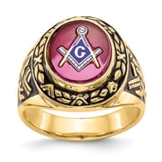 IB Goodman 14k Mens Polished Antiqued and Textured with Lab Created Ruby Masonic Ring Y4072M