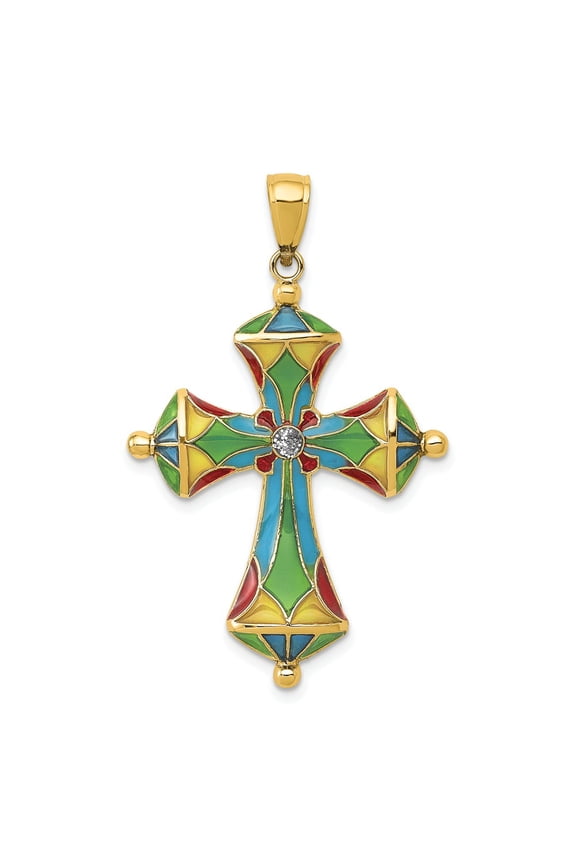 14K Multi Color Enamel Cross Pendant
