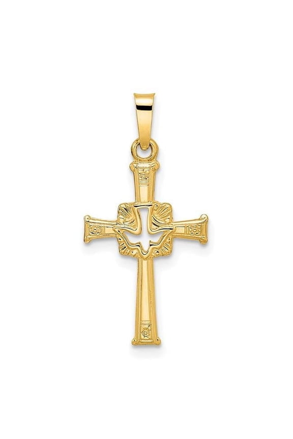 14K Polished Cut Out Solid Dove Cross Pendant