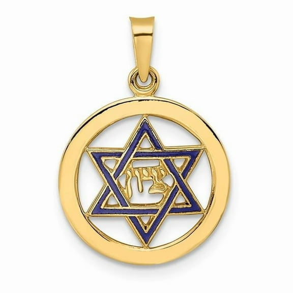 Finest Gold 14K Polished & Enameled Solid Star of David Pendant