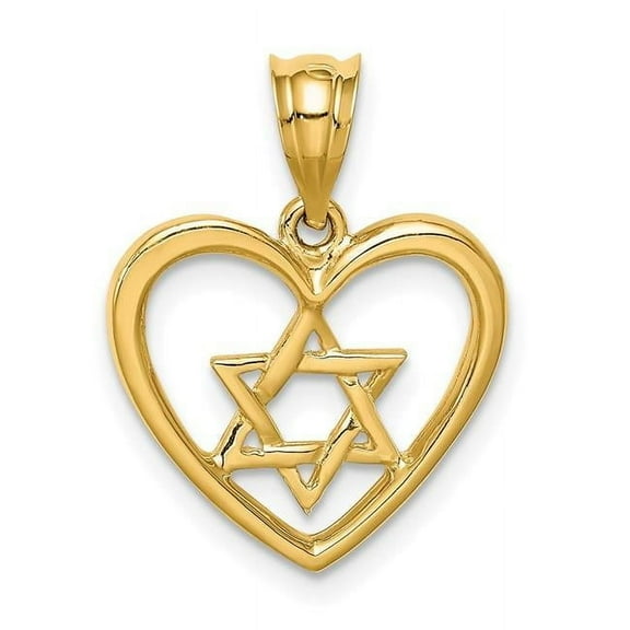 Finest Gold 14K Polished Star of David in Heart Pendant