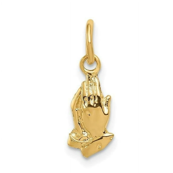 14k Yellow Gold Polished Texture Finish Praying Hands Charm Pendant