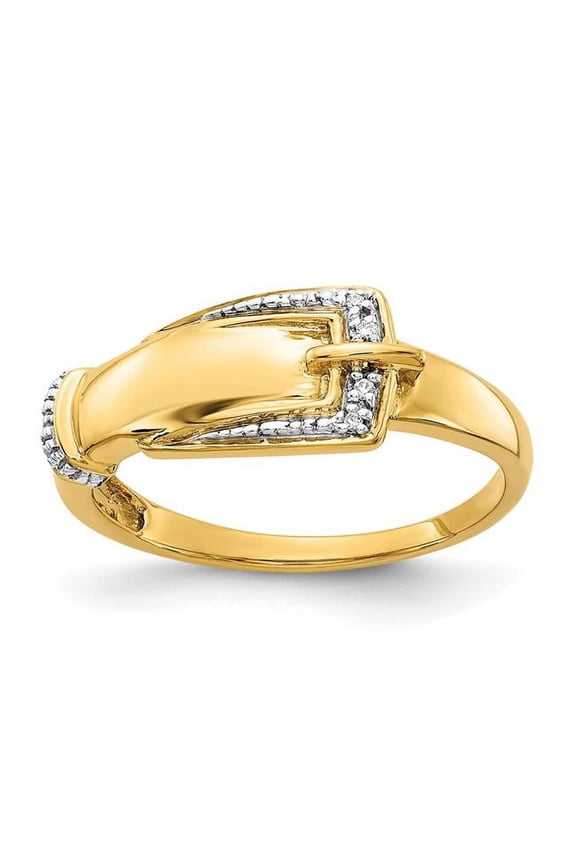 14K Rhodium Diamond Buckle Ring, Size 7