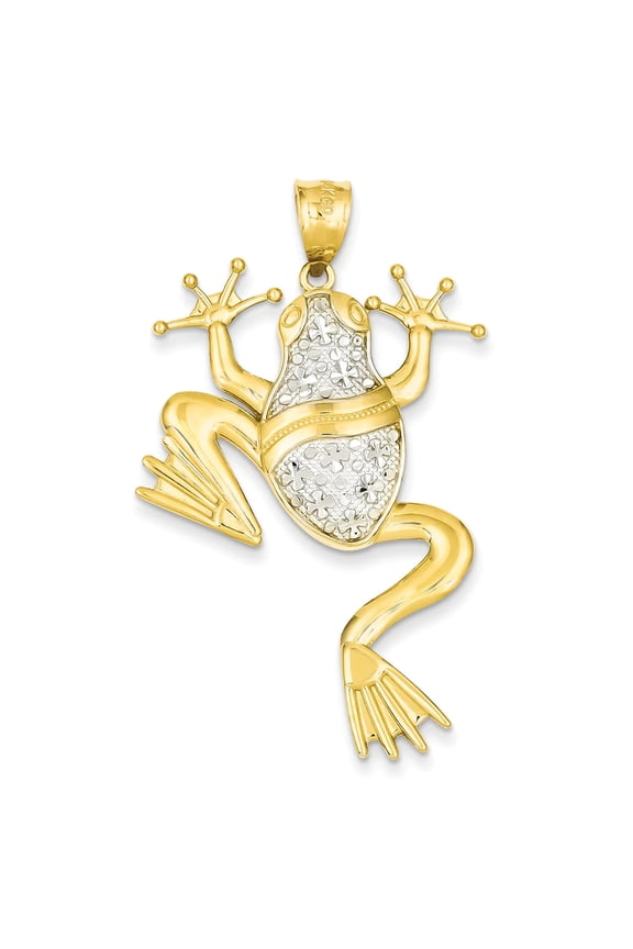 14K & Rhodium Diamond-cut Frog Pendant
