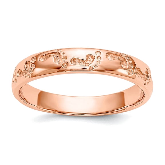 Finest Gold 14K Rose Gold Footprints Ring, Size 7