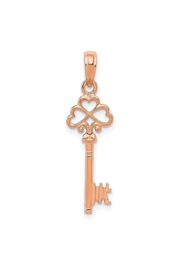 14K Rose Gold Polished 3-D Hearts Key Charm