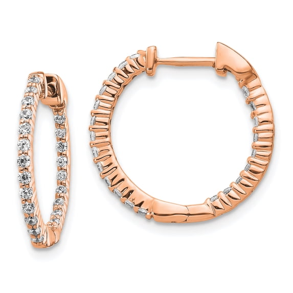 Finest Gold 14K Rose Gold Polished Diamond In-Out Hinged Hoop Earrings