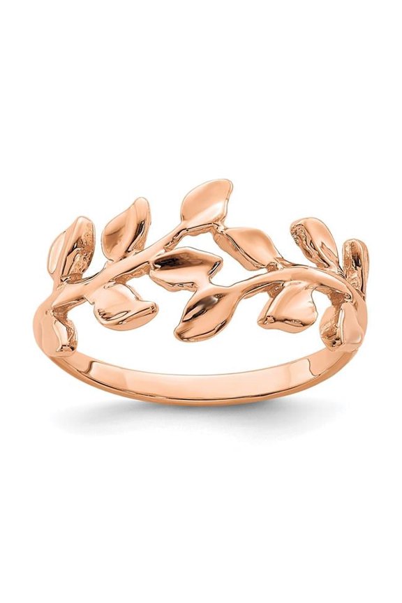 14K Rose Gold Polished Leaf Ring - Size 7