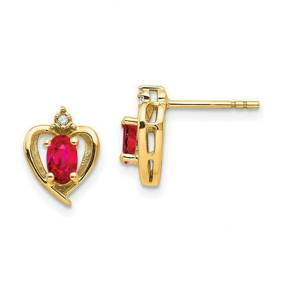 Finest Gold 14K Ruby & Diamond Heart Earrings