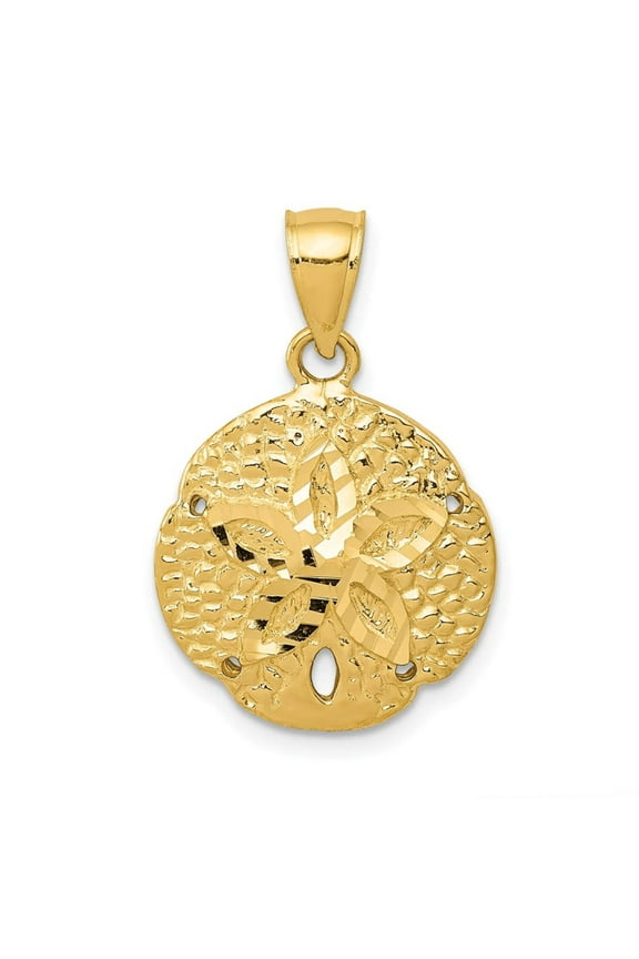 14k Yellow Gold Solid Textured Polished Sand Dollar Pendant Necklace 24x16mm Wide Pendant for Women