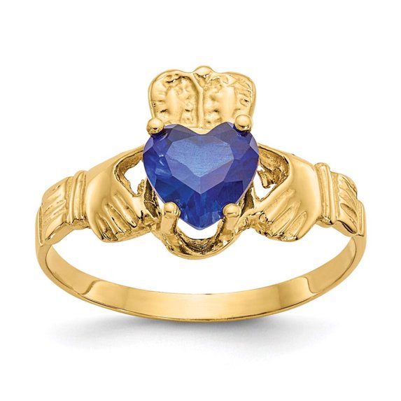 14k September CZ Heart Birthstone Claddagh Ring R495