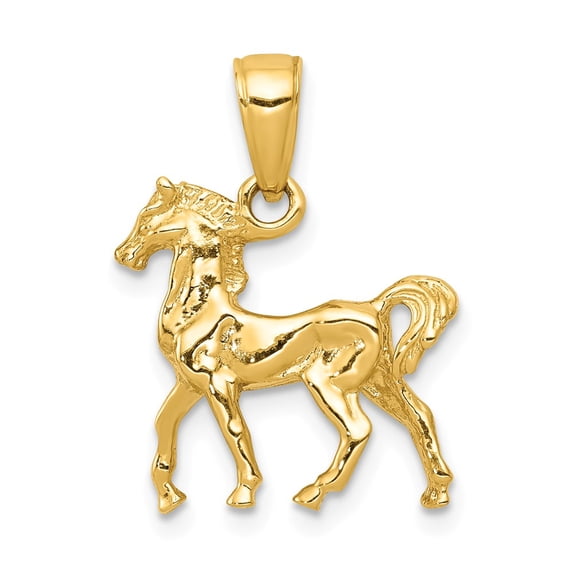 14k Yellow Gold Solid Polished 3-Diamensional Horse Charm 19.6x16.4mm Pendant Necklace for Women