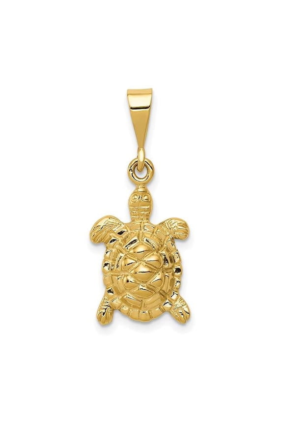 14k Yellow Gold Solid Polished Finish Open-Backed Men's Sea Turtle Charm Pendant