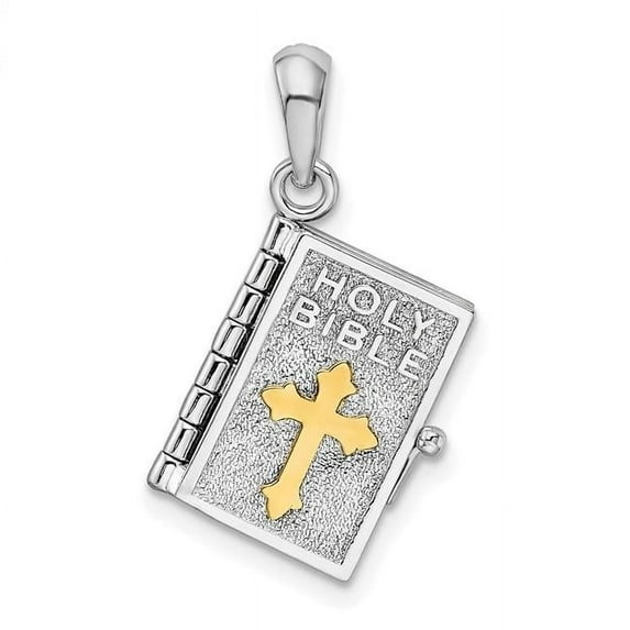 Finest Gold 14K Sterling Silver TWo-Tone Polished 3D Lords Prayer Holy Bible Pendant