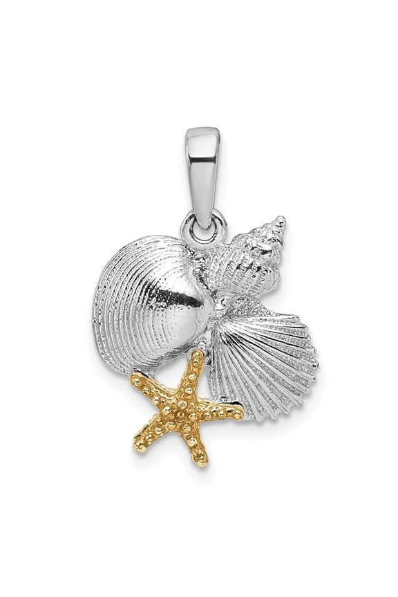 14K Sterling Silver TWo-Tone Polished Shells with Starfish Pendant