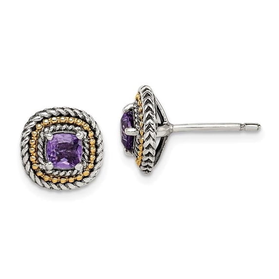 Shey Couture Sterling Silver with 14K Accent Antiqued Cushion Amethyst Post Earrings QTC1571