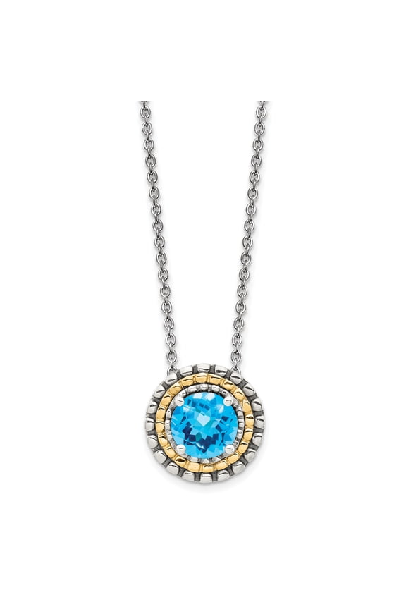 14K Sterling Silver Two-Tone with Accent Light Swiss Blue Topaz Round Necklace