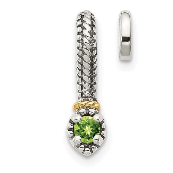 Shey Couture Sterling Silver Antiqued with 14k Accent Polished Peridot Chain Slide Pendant QTC1713