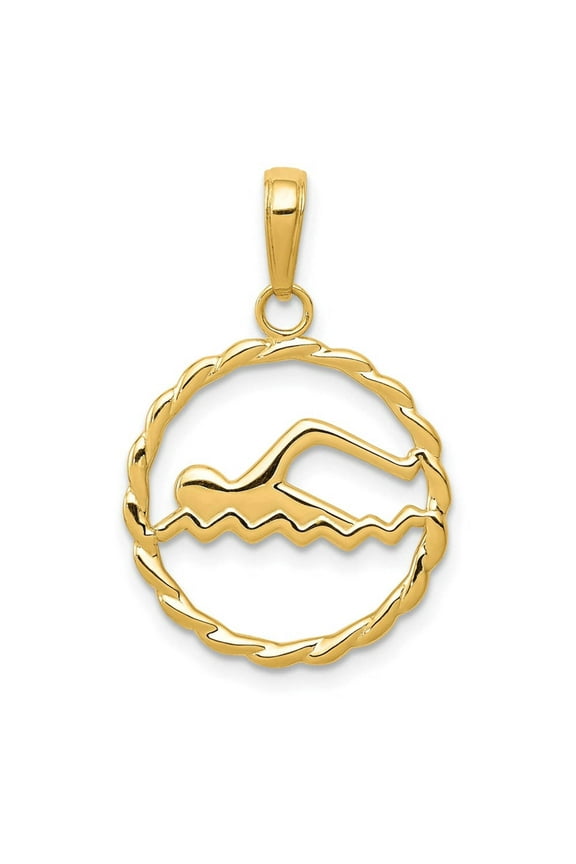 14K Yellow Gold Polished Circle Swimming Charm Pendant
