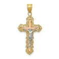 thumbnail image 1 of Finest Gold 14K Tri-Color Diamond-Cut Crucifix Pendant, 1 of 4