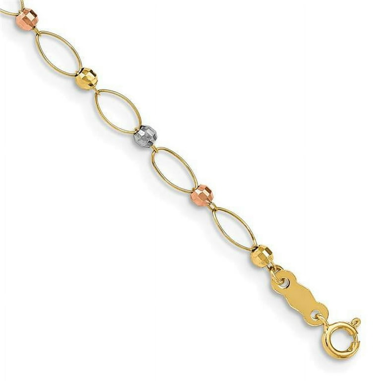 Finest Gold 14K Tri Color Oval Link Mirror Beads 7.5 in. Bracelet