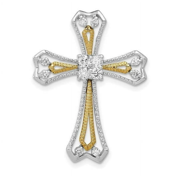 Finest Gold 14K Two-Tone 0.33CT Diamond Cross Chain Slide Pendant