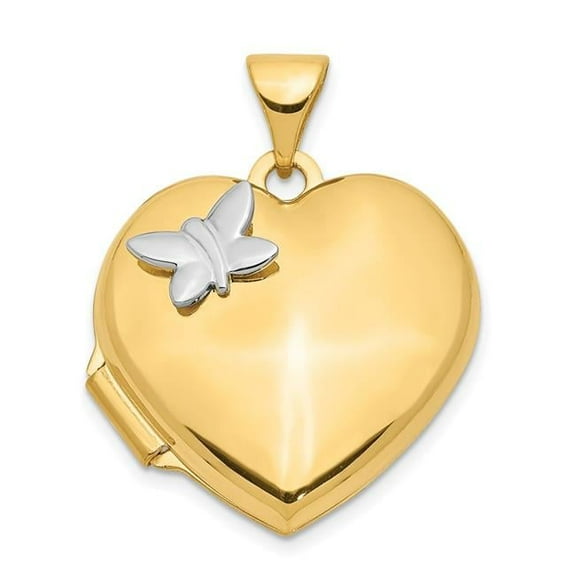 14k Two-Tone Heart Butterfly Locket Pendant