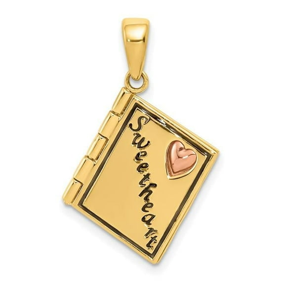 14k Two Tone Polished Gold 3-d Moveable SweetLove Heart Book Pendant Necklace 25x17mm Wide Pendant for Women