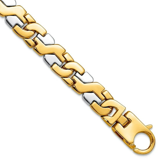 14k Two-Tone Solid Polished Fancy Lobster Closure Gold 8.35mm Satin Fancy Anklet 9 Inch Lobster Claw Anklet for Women