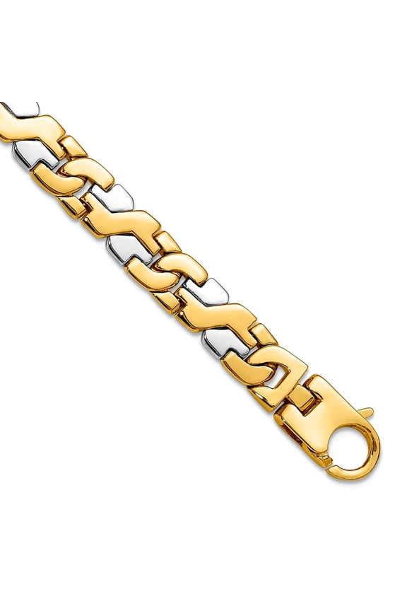 14k Two-Tone Solid Polished Fancy Lobster Closure Gold 8.35mm Satin Fancy Anklet 9 Inch Lobster Claw Anklet for Women