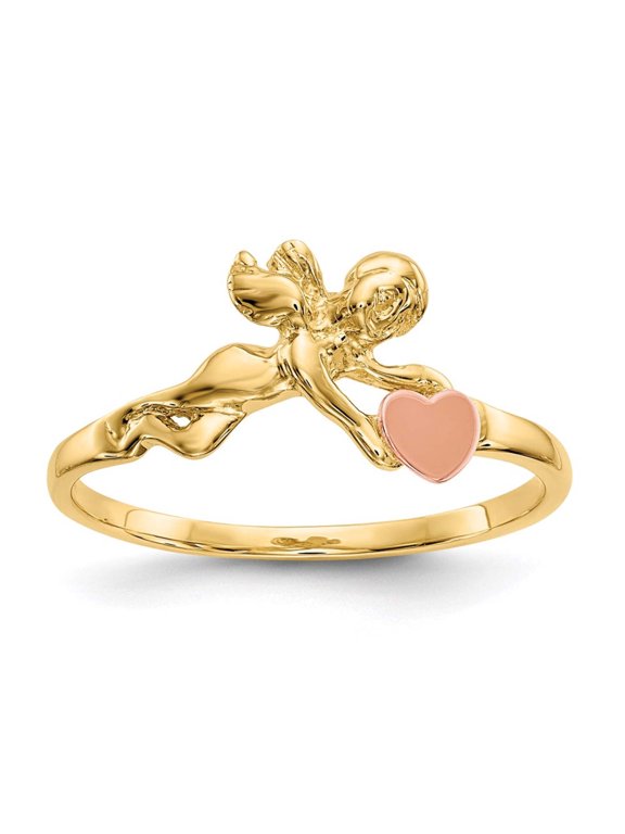 14K Two-tone Angel and Satin Heart Ring K3891