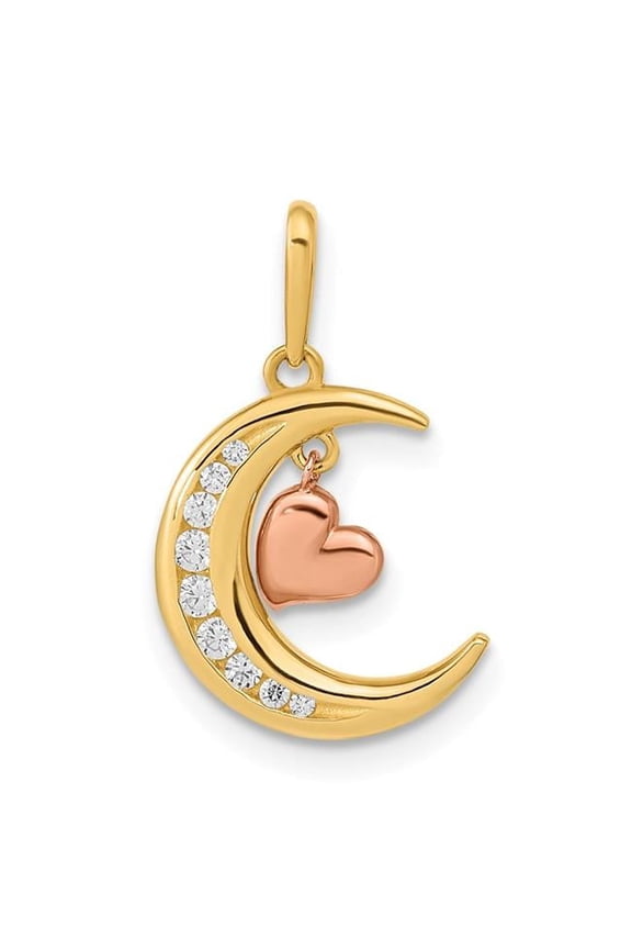 14K Two-Tone CZ Moon Heart Pendant