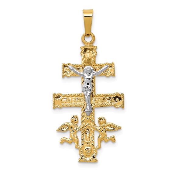 Finest Gold 14K Two-Tone Cara Vaca Crucifix Pendant
