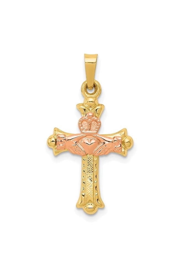14k Two-Tone Gold Claddagh Cross Pendant
