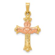 14k Two-Tone Gold Claddagh Cross Pendant