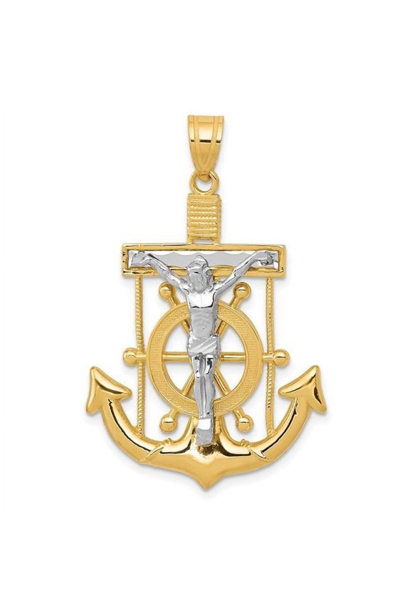 14K Two-Tone Diamond-Cut Mariners Cross Pendant