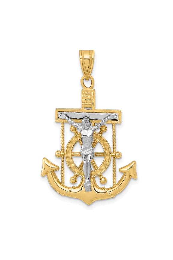 14K Two-Tone Diamond-Cut Mariners Cross Pendant