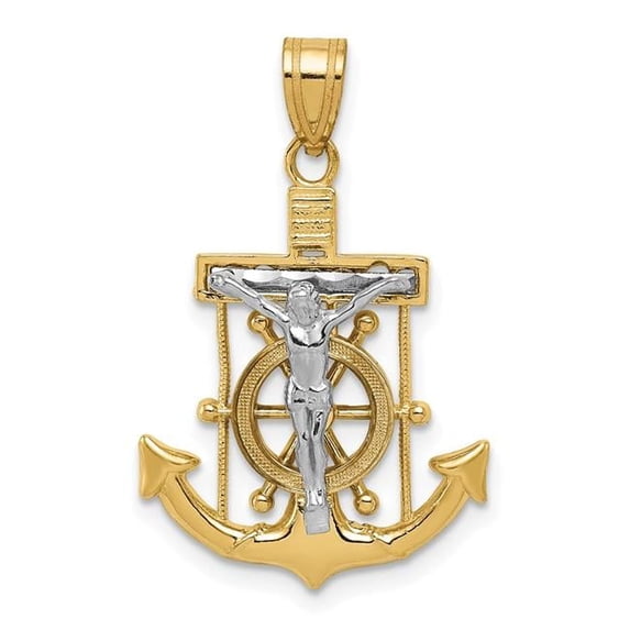 Finest Gold 14K Two-Tone Diamond-Cut Mariners Cross Pendant