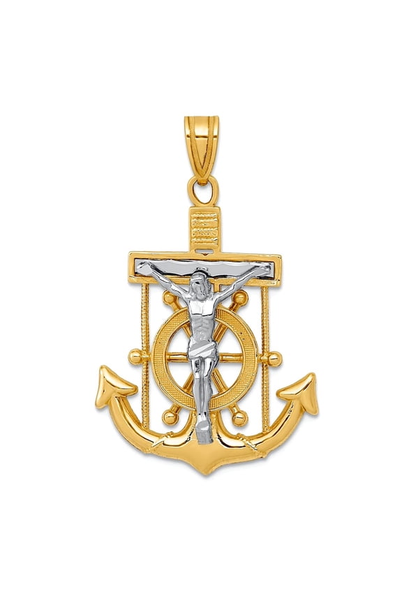 Finest Gold 14K Two-Tone Diamond-Cut Mariners Cross Pendant