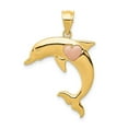 thumbnail image 1 of 14k Two-tone Casted Solid Polished and Brushed Finish Dolphin with Heart Charm Pendant, 1 of 4