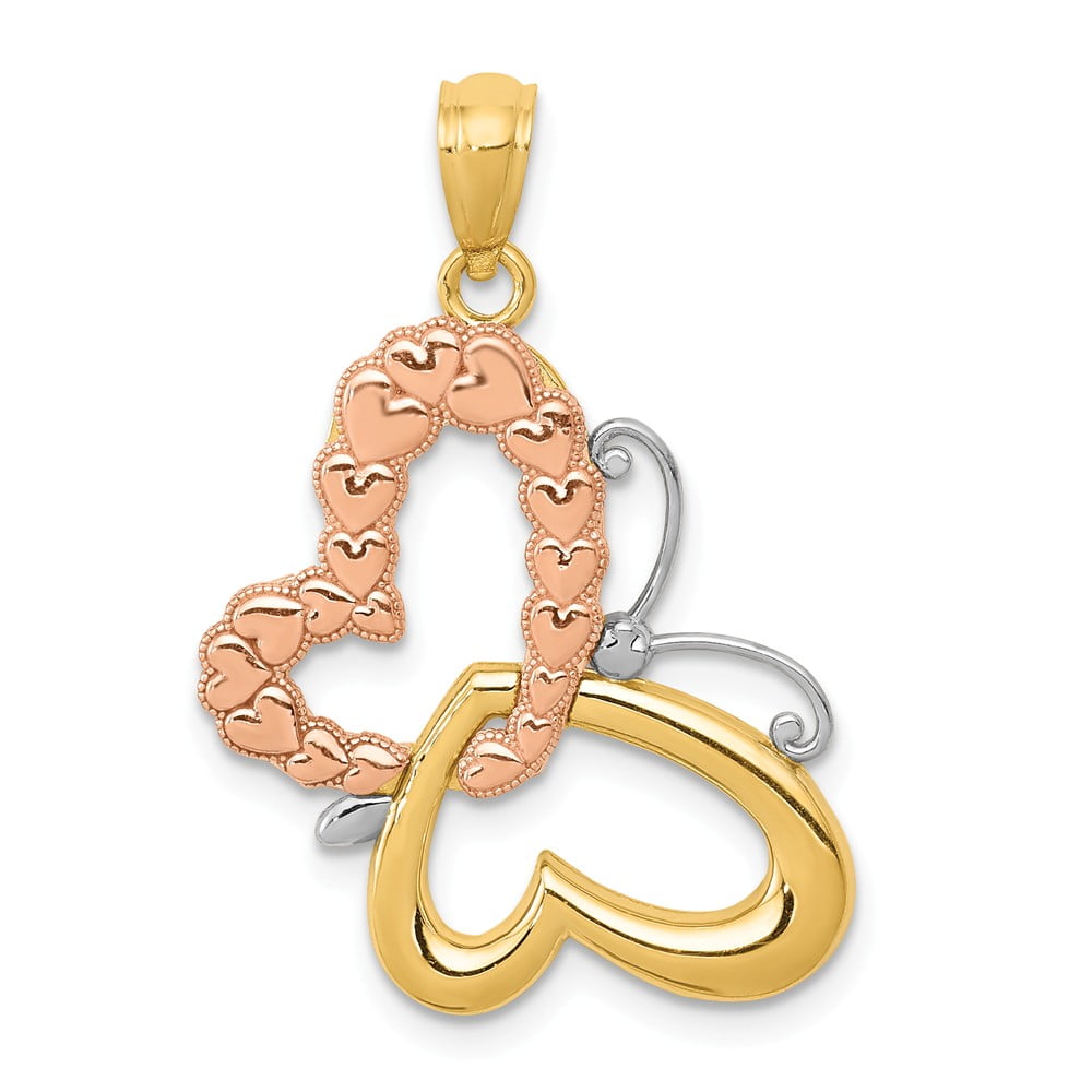 14k Two-tone with White Rhodium Butterfly with Hearts Pendant