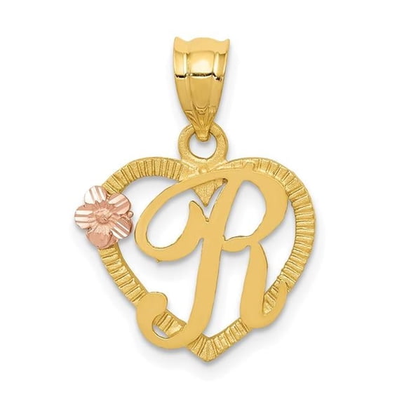 Finest Gold 14K Two-Tone Heart Letter R Initial Pendant