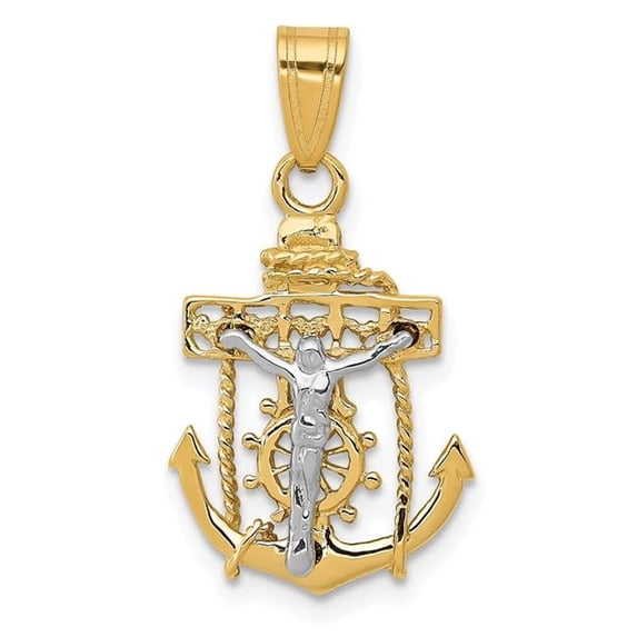 Finest Gold 14K Two-Tone Mariners Cross Pendant, 25 mm length and 15 mm width
