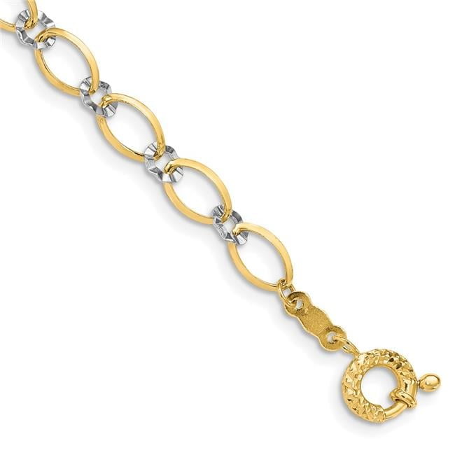 Finest Gold 14K Two-Tone Oval & Diamond-Cut Circle 7.25 in. Bracelet