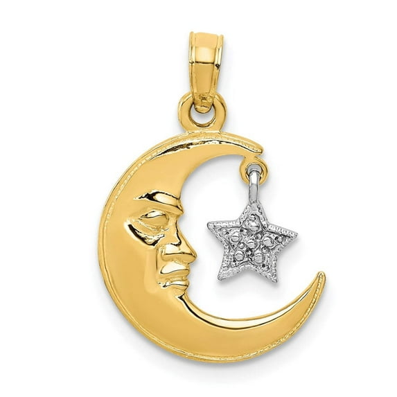 Simply Starz 14k Two-Tone Polished Half Moon and Dangle Star Pendant