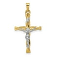 thumbnail image 1 of Finest Gold 14K Two-Tone Polished Hollow Inri Crucifix Twisted Cross Pendant, 1 of 1